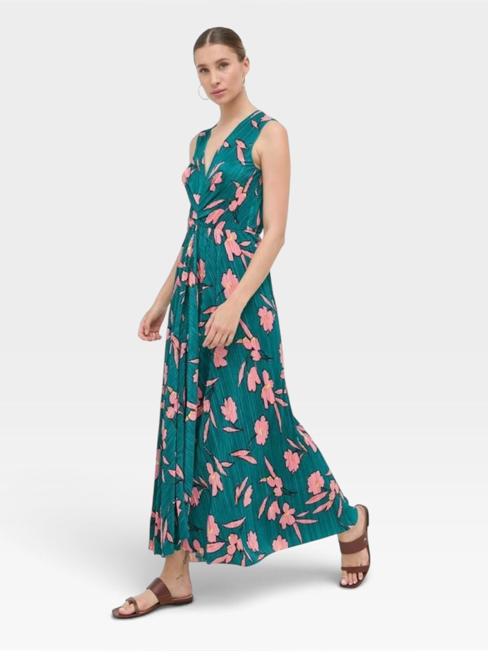 Max & Co. Green Maxi Dress with Pink Floral Print